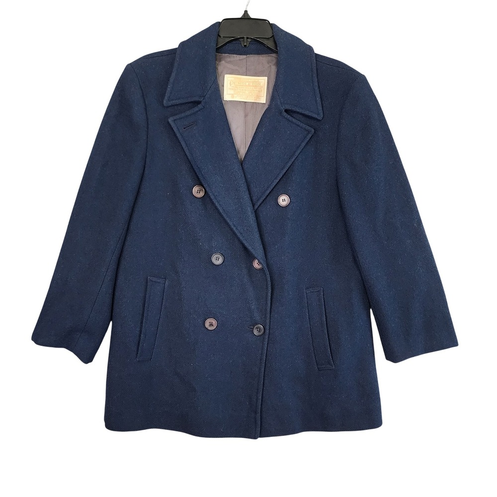 Pendleton Wool Pea Coat Navy Blue Double Breasted Virgin Wool Size 12 Vintage